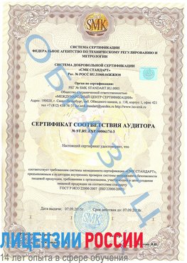 Образец сертификата соответствия аудитора №ST.RU.EXP.00006174-3 Луховицы Сертификат ISO 22000